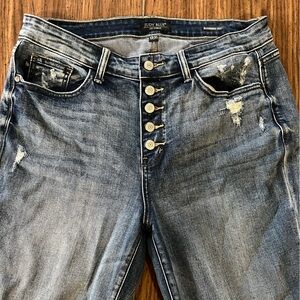Judy Blue Button Fly Distressed Jeans - Dark Blue size 13/31